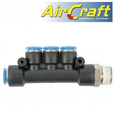 PU HOSE FITTING MANIFOLD 4 X 8MM PORT X 3/8'M